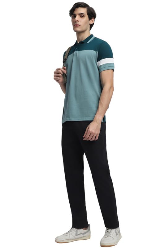 Image of Dennis Lingo Men's Navy Cotton Polo Neck Tshirt, Slim Fit Half Sleeve