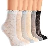 Xanthelle Rüschen Socken Damen, 6 Paar Söckchen mit Rüschen, Elegante Rüschensocken & Trachtensocken Baumwolle, Weiße Lace Socken für Dirndl & Alltags-Outfits(36-40)