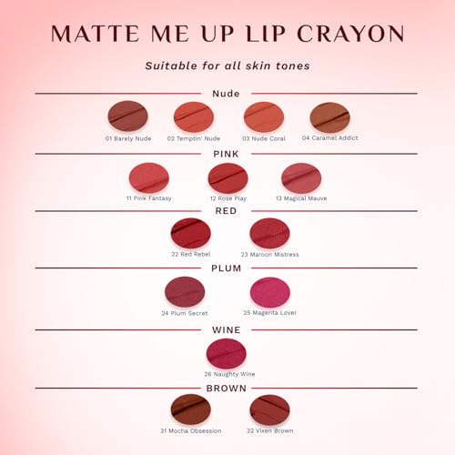 Image of Pilgrim Long Lasting Crayon Lipstick | Intense Matte Finish | Waterproof & Lightweight | Highly Pigmented & Enriched With Ceramides & Mango Seed Oil | Smooth Glide Application | (1.4g) (Pink Fantasy-11)