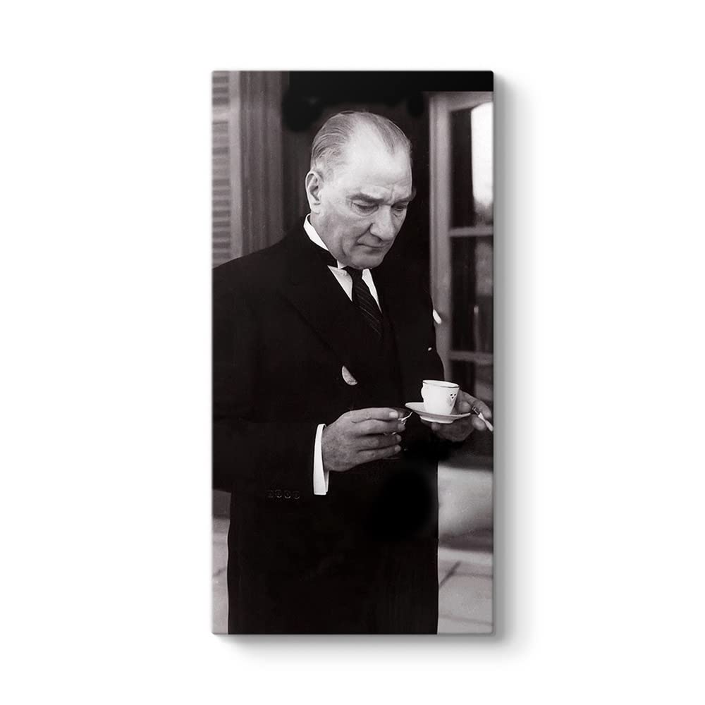 tabloshop Atatürk Türk Kahvesi İçerken Kanvas Tablo 30 x 60
