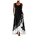 Produktbild KIMODO Damen Strandkleid Lang Kleid Sommerkleid Kurze Ärmellosen Bohemia Beach Shirt Druck Rundhalsausschnitt Langes Maxikleid (Weiß, L)