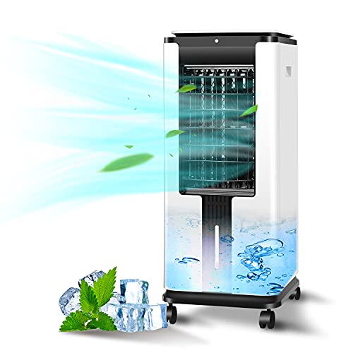 Portable Electric Air Conditioner Unitâ€”2-1 Air Cooler & Tower Fan with 3 Speeds/Modes,12H Timer,with remote and 2 Ice Packs,7L Large Water Tank for Home,Office,Kitchen White