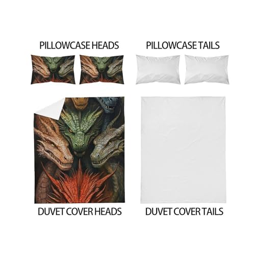 Housse de couette dragon imprimé 3D relief réaliste parure microfibre 200x200cm