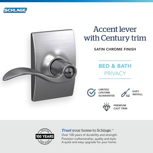 Image of SCHLAGE F40ACC626CEN Century Collection with Accent Privacy Lever, Satin Chrome