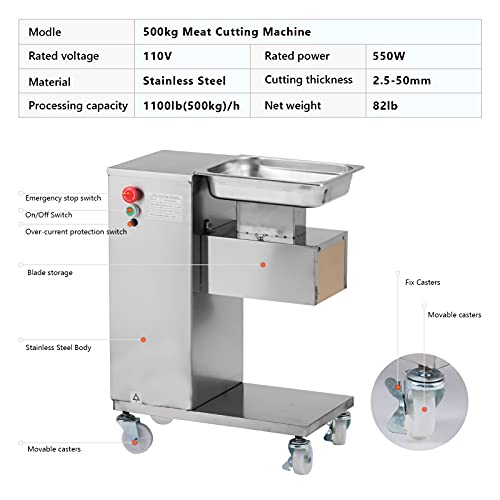 Commercial Meat Cutter, Electric Meat Cutting Machine 550W, 1100Lb/H Commercial Meat Slicer With 3.0Mm Stainless Steel Blade For Kitchen Restaurant Supermarket #TOP4