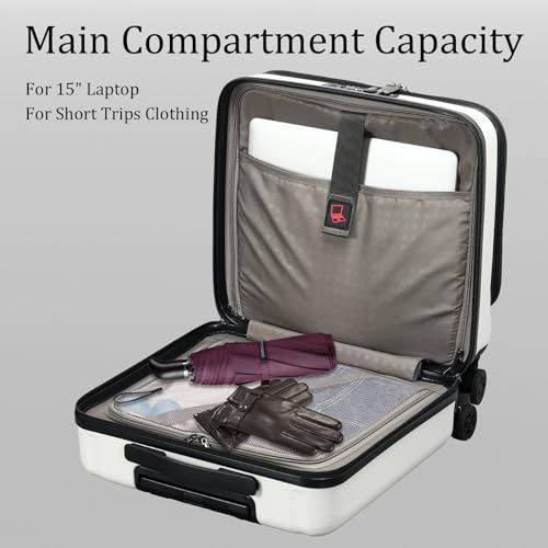 16 Inch Carry On Luggage with 2 Compartments for 14” & 15” Laptop, 16.14*8*17.12” Rolling Briefcase, Lightweight Hardshell ABS+PC Suitcase with Spinner Silent Wheels, for Business Trip, Milky White4