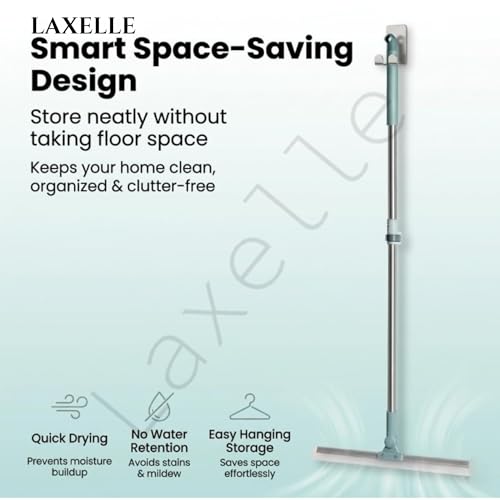 Image of LAXELLE Heavy Duty Bathroom Wiper with 180-Degree Swivel Head | Multifunctional Magic Broom Floor Wiper | 50-Inch Rotating Floor Squeegee with Long Handle Adjustable 4