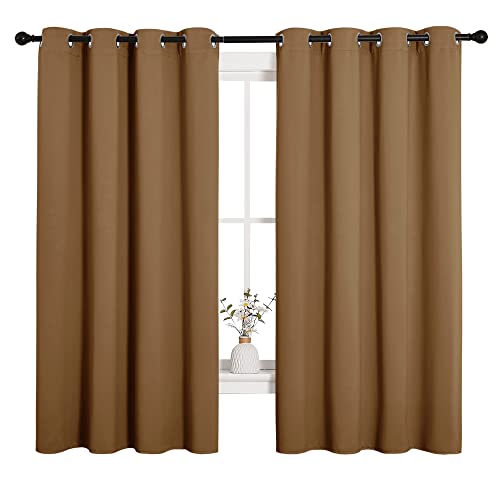 Image of NICETOWN Sleek Blackout Curtains 68 inches Length for Windows, Noise Reducing and Block Draft Panels for Door Doorway Laundry Office Luxury Decor Theme (2 Panels, Gold Brown, W55 x L68 -Inch)