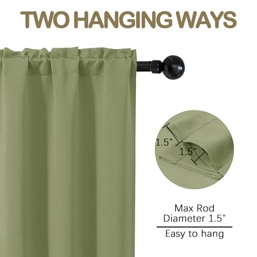 Image of Sage Green Curtains for Small Window Treatment, Light Blocking Short Kitchen Window Curtains Over Sink, Dual Rod Pocket Half Window Tiers for Bathroom Basement, Each 40Wx36L, 2 PCS