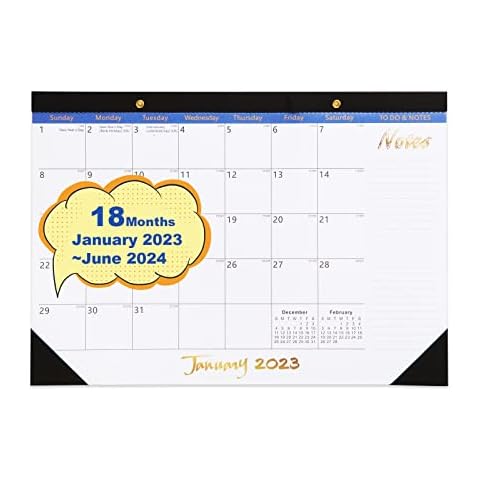 Desk Calendar 2023 - PandyCare 17” x 12” Large Desk Calendar Jan 2023 - Jun 2024 | 18 Months, Premium Thick Paper, Clear Printing, PVC Cover, Corner Protectors, Tear Off easily, Use for Home & Office Cover