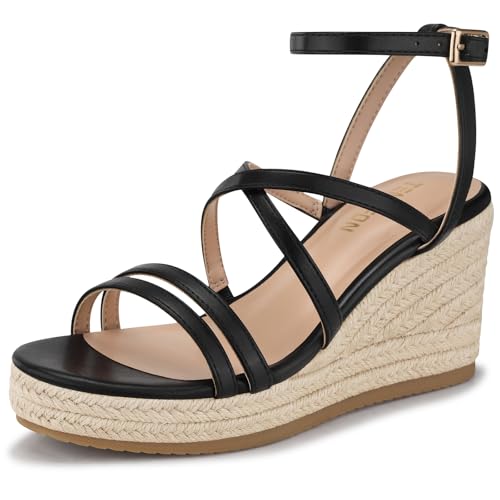 Image of TEMOFON Espadrilles Wedge Sandals for Women: Slip On Elastic Ankle Strap Platform Sandals Dressy Comfortable Summer Wedges Heels Shoes