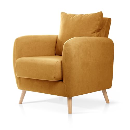 SuenosZzz- Sillon CIES butacas para Dormitorio Nórdica. Sillón tapizado Acualine Antimanchas, Color Mostaza Rio 9. Nordica Individual de una Plaza, COJIN Incorporado. Comedor o Dormitorio…