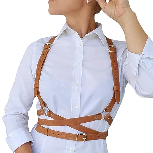 Women Punk Waist Belt Leather Harness Skinny Body Women Punk Leather Harness Body Chest Straps Gothic Clothing Adjustable Belts Women Bondage Harnesses Cosplay Party Rave Halloween Costume - Main Image