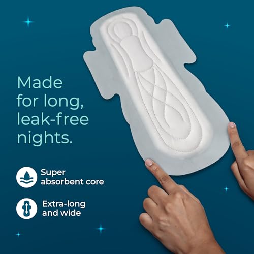 Image of Nua MyWave Night XXL Sanitary Pads for Women | Heavy Flow Period Pads | Super Soft, Rash-Free, Leak-Proof | Super Absorbent | Pack of 28 | Individually Wrapped | 320 mm