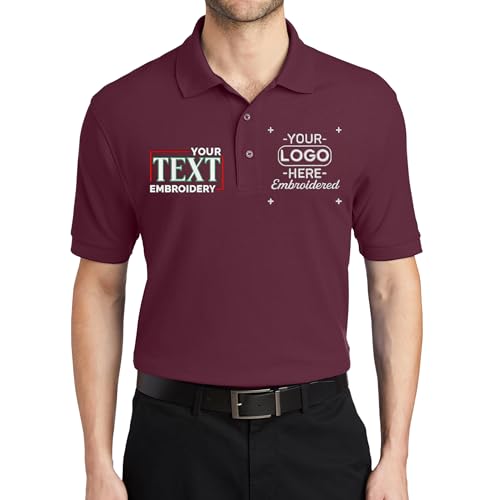 Custom Embroidered Polo Shirts for Men Personalized Embroidery Text Logo Name Company Burgundy
