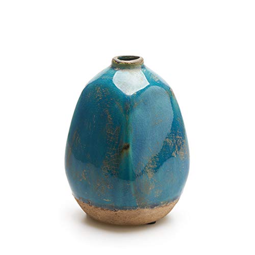 Jarrón Atenas, cerámica, Color Azul, Turquesa, florero15x10x10 cm.