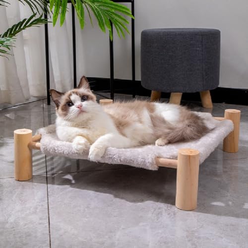 Lit surélevé pour animaux en bois et peluche violette - 4