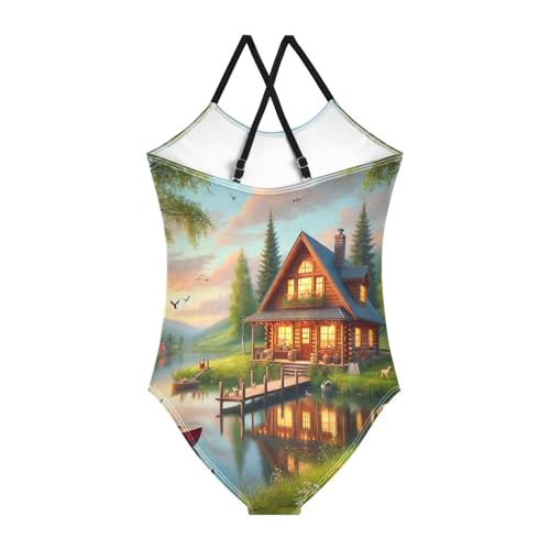 Lake Dog Farmhouse Girls Swimsuit Bathing Suit One Piece Swimsuits Summer Beach Swimwear2