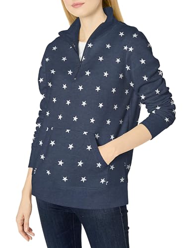 Amazon Essentials Women's Long-Sleeve Fleece Quarter-Zip Jumper (Available in Plus Sizes), Navy Heather White Stars, S