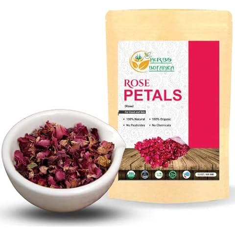 Herbs Botanica Dried Rose Petals Organic Edible Bud For Crafts DIY For Soap Making Wedding Dry Rose Petals For Bath, Candle Making, For Herbal Teas, Baking Food Grade Non Gmo 3.6 oz Cover