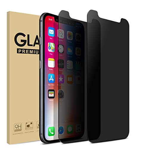 Privacy Screen Protector for iPhone XS iPhone X [2 Pack][Anti-Scratch][9H Hardness][3D Touch][Bubble Free] Tempered Glass Anti-Spy with Easy Install Kit - Lifetime Replacement Warranty