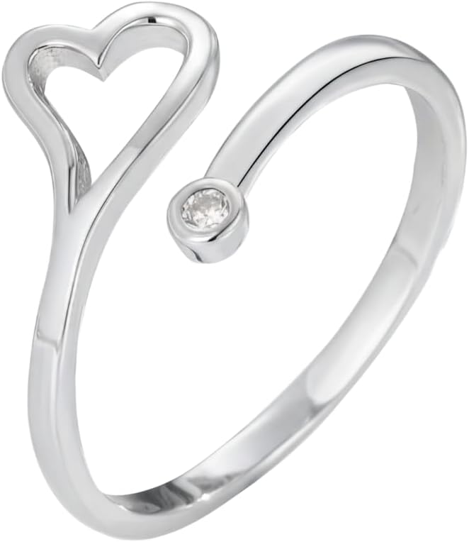 HANDMADE Round Cut Moissanite Women's Heart Design Bypass Adjustable Toe Ring, 925 Sterling Silver, 14k White Gold Plated