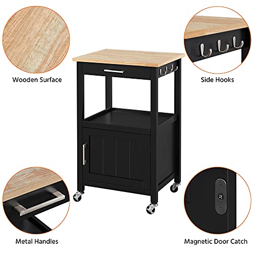 Yaheetech Small Kitchen Island On Wheels With Wood Top And Drawer, Trolley Cart With Open Shelf And Storage Cabinet For Dining Room, 22X18X35 Inches, Black #TOP5