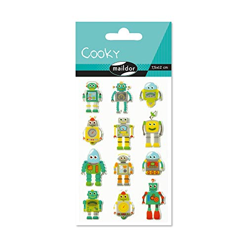 Maildor CY004O Packung mit Stickers Cooky 3D (1 Bogen, 7,5 x 12 cm, ideal zum Dekorieren, Sammeln oder Verschenken, Robots) 1 Pack