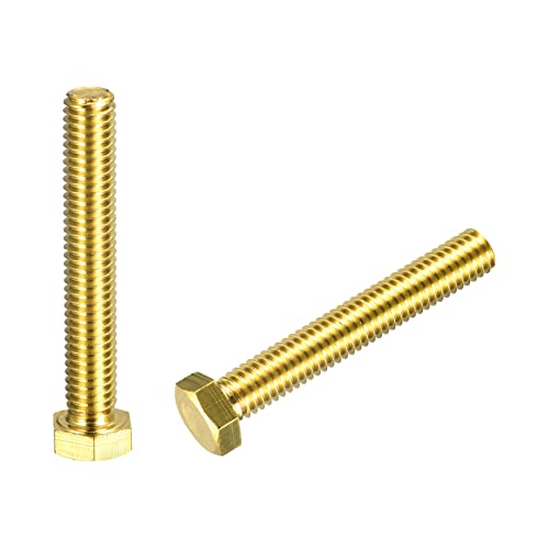 Image of uxcell Brass Hex Bolts, 3 /8-16x2-1 /2 2pcs Fully Thread Grade 4.8 Solid Brass Hexagon Head Bolt Machine Screws for Machinery