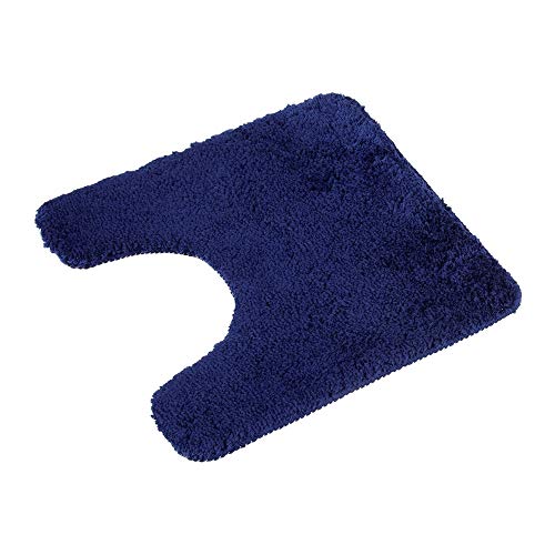 PANA Tapis de WC Moelleux avec découpe (45x45 cm) • Tapis de Bain en Microfibres Douces - Antidérapant & Lavable • Tapis de Bain (Bleu foncé)