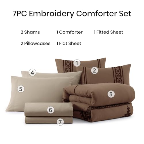 Image of MaiReve Embroidery Oversized Queen Comforter Set 7 Pieces Bed in a Bag