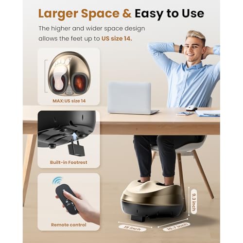 Image of BOB AND BRAD Foot Massager Machine with Heat, FSA Eligible HSA Shiatsu Foot Massager for Plantar Fasciitis & Neuropathy with Kneading & Compression, Cordless Remote Control, Gift for Family, Size 14