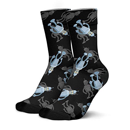 Mens Long Crew Socks Bender Alcoholic Smoking Gambler Robot Black Funny Tube Socks for Hiking Running Sports