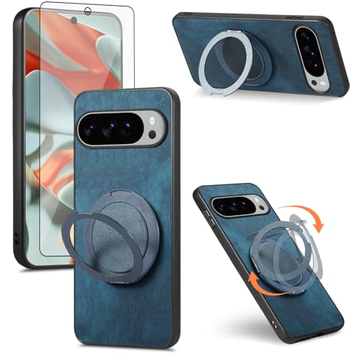 Coque Pixel 10 Pro XL silicone bleu avec support anneau pour vos vidéos au quotidien