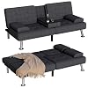 Homall Futon Sofa Bed, Futon Couch with Removable Armrests, Adjustable Recliner Sleeper Sofa Bed with Dual Cup Holders for Living Room, Apartment, Office (Fabric, Black)