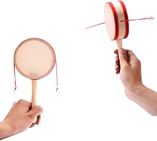 طبلة بشخشيخة للاطفال الرضع، طبلة بشخشيخة الة صينية تقليدية بلون احمر مزدوجة الجوانب خشبية للاطفال الرضع