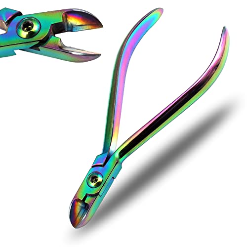 OdontoMed2011® T/C Hard Wire Cutter Plier TC Tip Standard Distal Orthodontic Pliers Stainless Steel Dental Instruments Tungsten Carbide Inserts (Multi Titanium Rainbow Color)