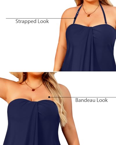 Image of Daci Plus Size Bandeau Tankini Swimsuit for Women 2 Piece Halter Swim Top with Shorts Tummy Control Bathing Suits