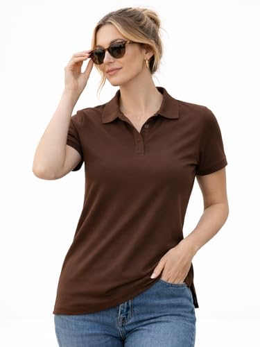 Image of Juneberry Women's Cotton Lycra Polo T- Shirt, Short Sleeve Casual Top, Soft, Lightweight, Stretchable & Stylish, Versatile Everyday Wear, Sizes S-2XL