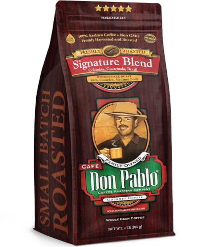 2LB Don Pablo Gourmet Coffee - Signature Blend - Medium Dark Roast - Whole Bean Coffee - 100% Arabica Beans - Low Acidity and Non-GMO - 2lb bag