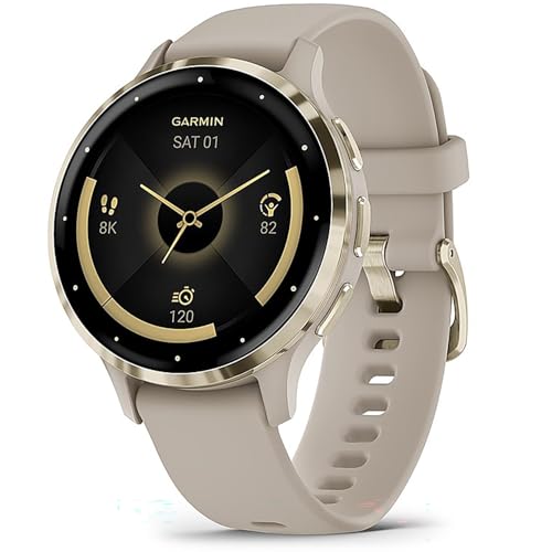 Garmin Venu 3S (Refurbished) Soft Gold Stainless Steel Bezel 1.2-Inch AMOLED Touchscreen Display Smart Watch with 41mm French Gray Case and Silicone Band 010-N2785-02