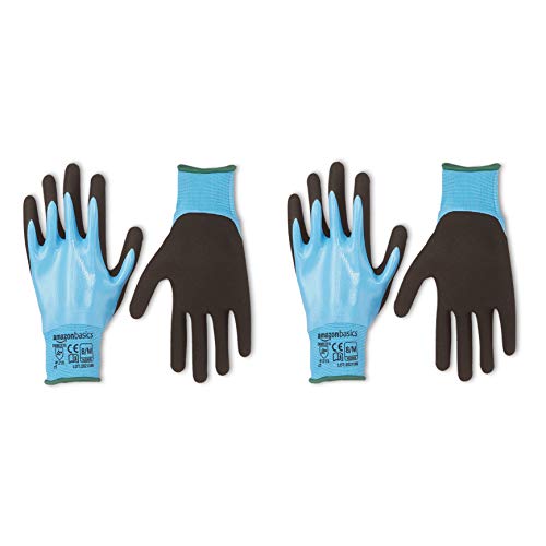 Amazon Basics 15 Gauge Polyester Nitrile Fully Coated, Sandy Nitrile Palm Coated Outer Size 8,M, 2-Pair #TOP1