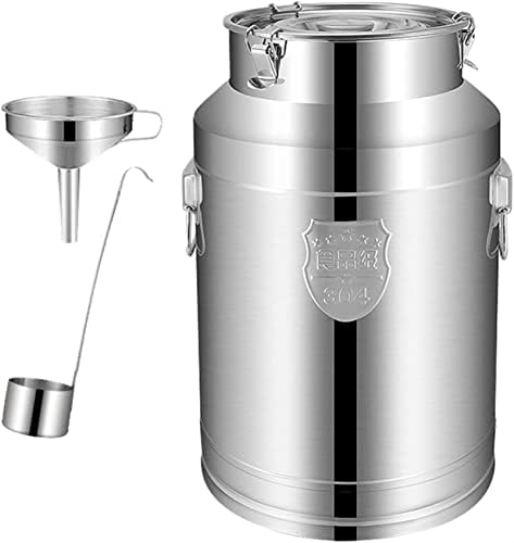 304 Stainless Steel Milk Can Bucket - Milk Transport Barrels Wine Pail Tote Jug Tea Canister with Wine Mention and Funnel,35L,58L,48L