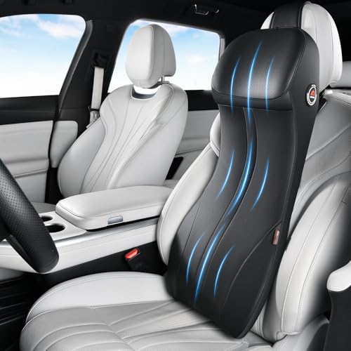 Image of Coverado Lumbar Support and Headrest Pillow for Car, Integrated Design Ergonomic Memory Foam Head Neck Support Pillow for Driving Seat, Soft Leather Breathable Back Support, Back Pain Relief, Black