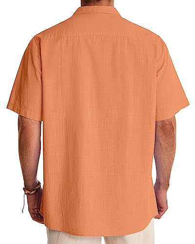 Image of Alimens & Gentle Mens Linen Shirts Cotton Hawaiian Shirts Short Sleeve Button Down Shirts Casual Summer Beach Tops