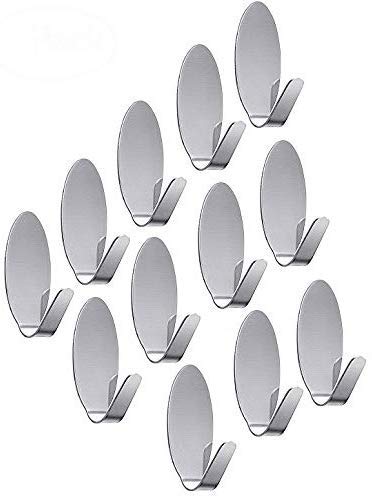 AmigozZ Multipurpose Small Oval Stainless Steel Adhesive Hooks - Load Capacity Upto 1 Kg - Silver, Set of 12 (B082KYHFCW) Amazon Price History, Amazon Price Tracker
