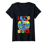 Photo Gallery donna let s rock funny dinosaur rocker kid degli anni 80 90 00 maglietta con collo a v Photo Gallery donna let s rock funny dinosaur rocker kid degli anni 80 90 00 maglietta con collo a v