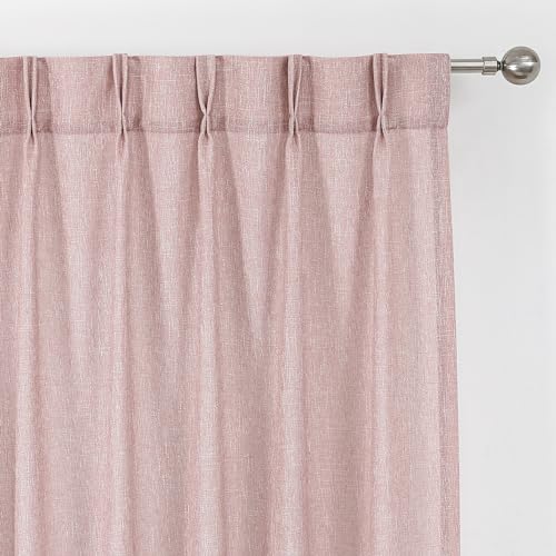 Image of Vision Home Pink Pinch Pleated Semi Sheer Curtains for Girls Bedroom Living Room Textured Light Filtering Window Curtains 63 inch Rayon Blended Pinch Pleat Pink Drapes with Hooks 2 Panels 40 inch Wx63 L