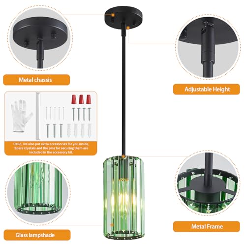 Image of Modern Crystal Pendant Light Mini Light Green Chandeliers Adjustable Pendant Lights Fixture for Kitchen Island Dinning Room Corridor Bedroom(Light Green 2-Pack)