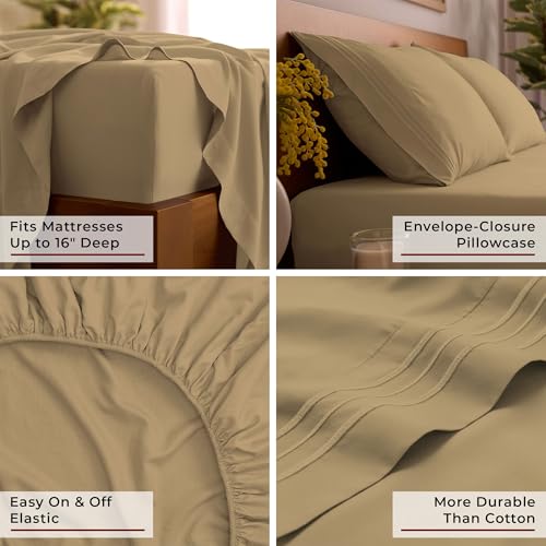Image of Mellanni Full Sheets Set - 4 PC Iconic Collection Bedding | Hotel Luxury, Extra Soft, Cooling Bed Sheets - Wrinkle, Fade, Stain Resistant (Full, Gold)